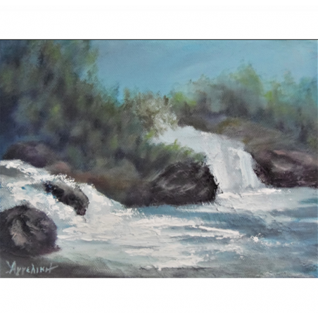 Waterfalls - painting by Angeliki - 18x24 cm